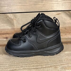 Toddler Size 8C Nike Manoa Leather Triple Black High Top Boots Shoes BQ5374-001